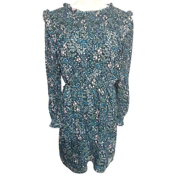 Loft Green Floral Dress sz 4 Smocked Cottagecore Fairy Ditsy Prairie Mini - Picture 1 of 7